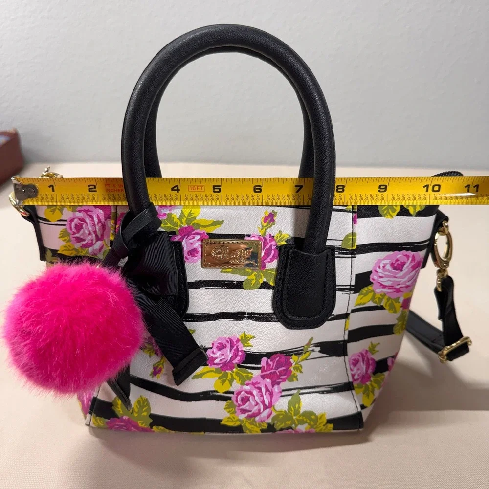 Luv Betsey by Betsey Johnson Small Floral Striped Crossbody Bag Black Pink Girly